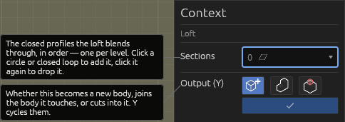 The Loft tool's Context pane, each field explained