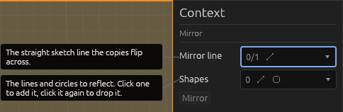 The in-sketch Mirror pane, each field explained