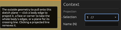 The Projection tool's Context pane, each field explained