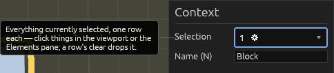 The Select tool's Context pane, each field explained