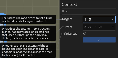 The Slice tool's Context pane, each field explained