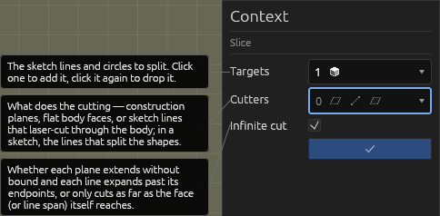 The Slice tool's Context pane, each field explained