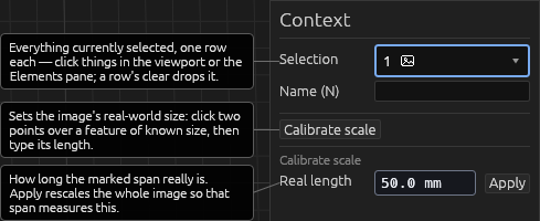 A tracing image's Context pane, each field explained